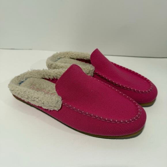 Rothy's Women's Merino Scuff Slippers Slip On Hot Pink Sherpa Size 7 Flat - Picture 2 of 7